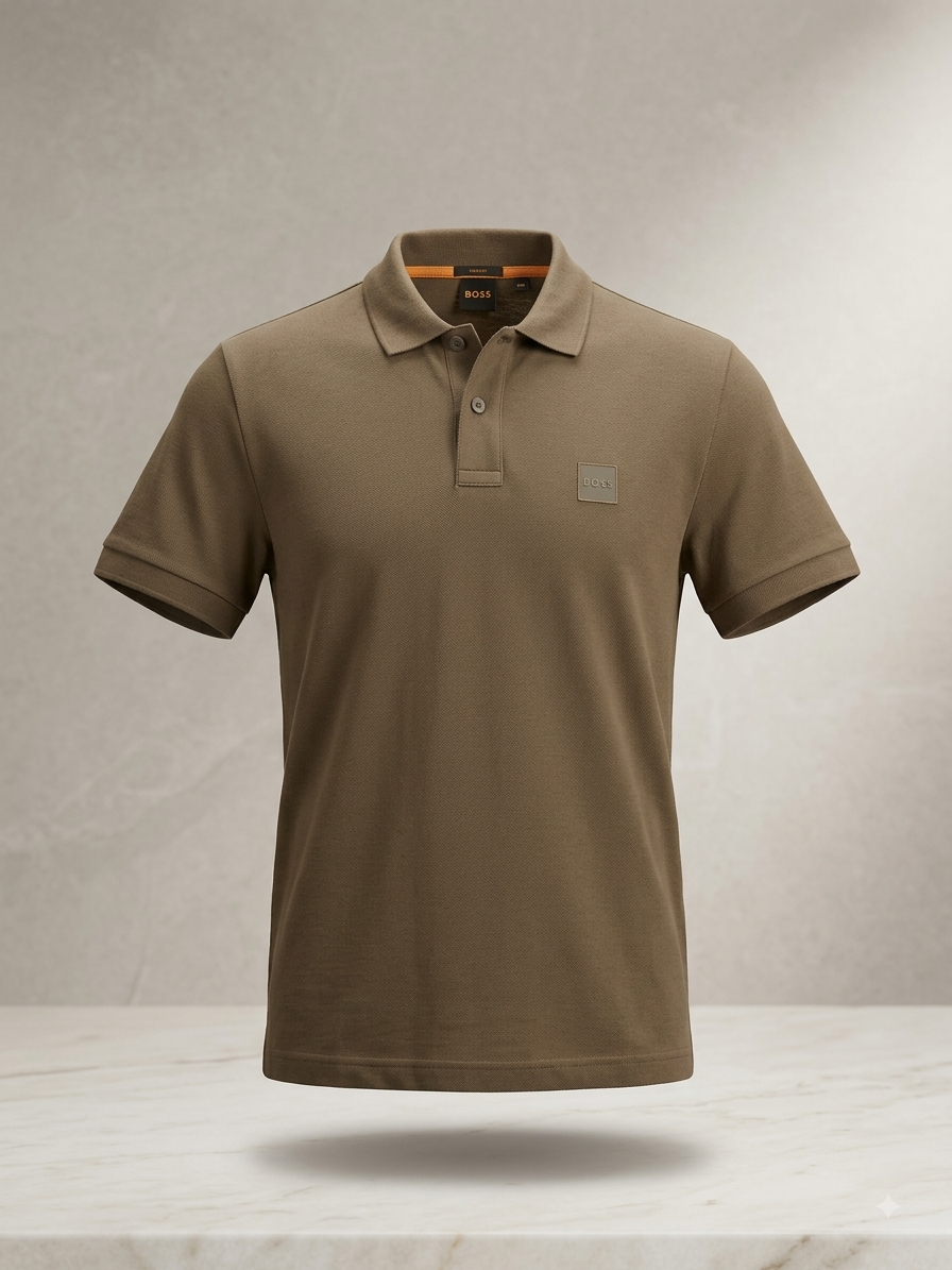 BOSS — Polo Piqué Signature à Patch Ton sur Ton (Kaki Terreux)