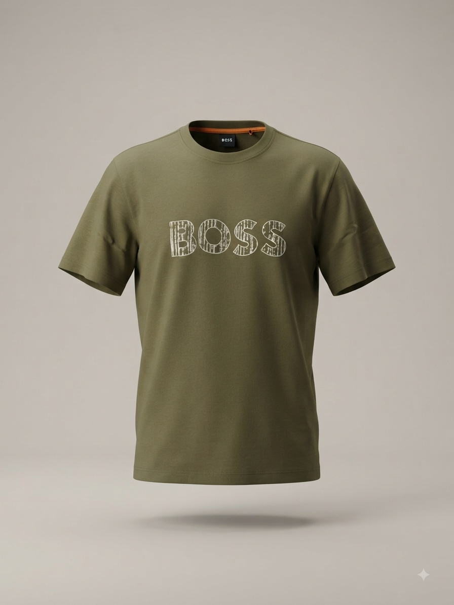 BOSS - T-shirt vert olive à logo texturé