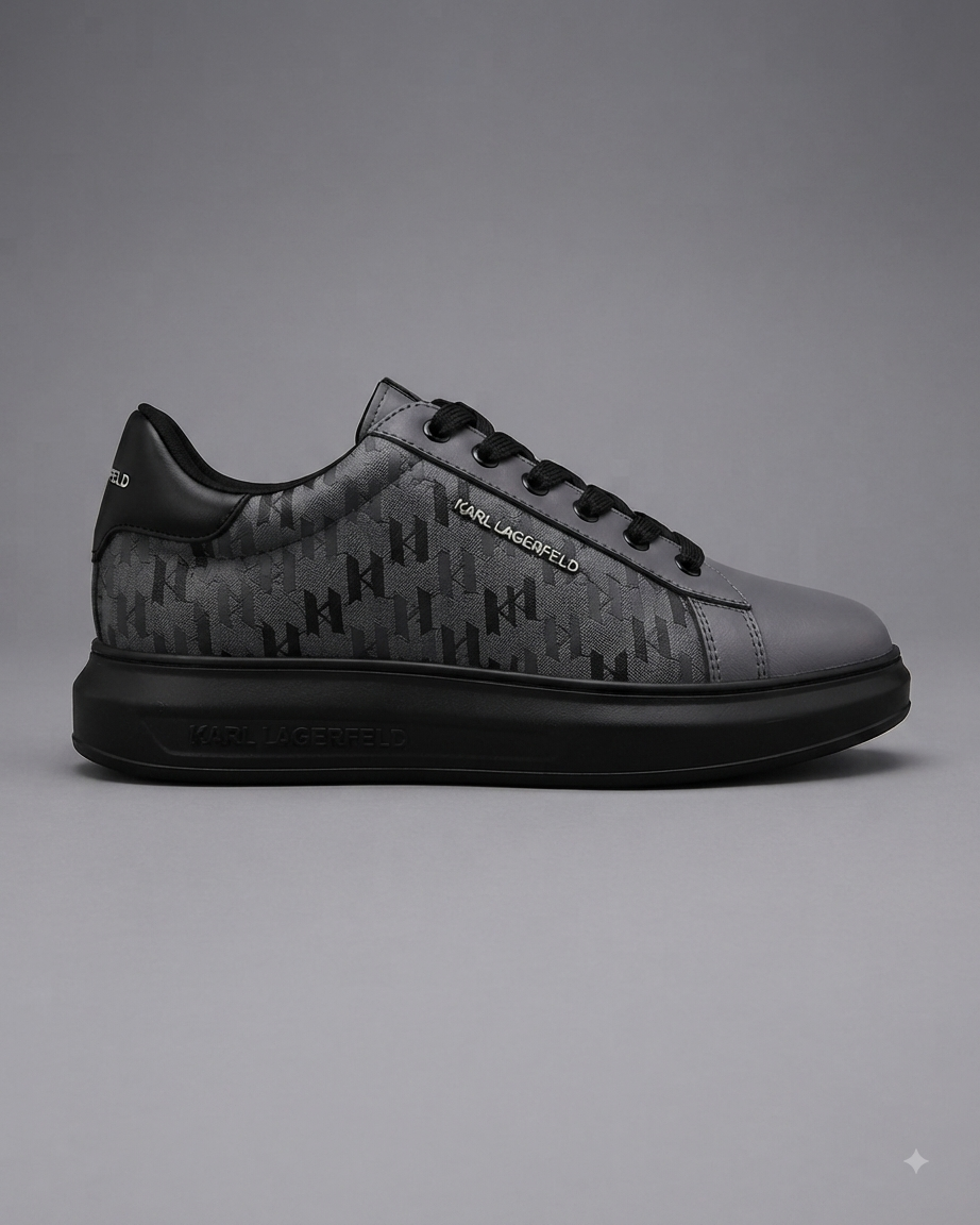 KARL LAGERFELD | Baskets Basses "Monogram" Noires et Gris Anthracite