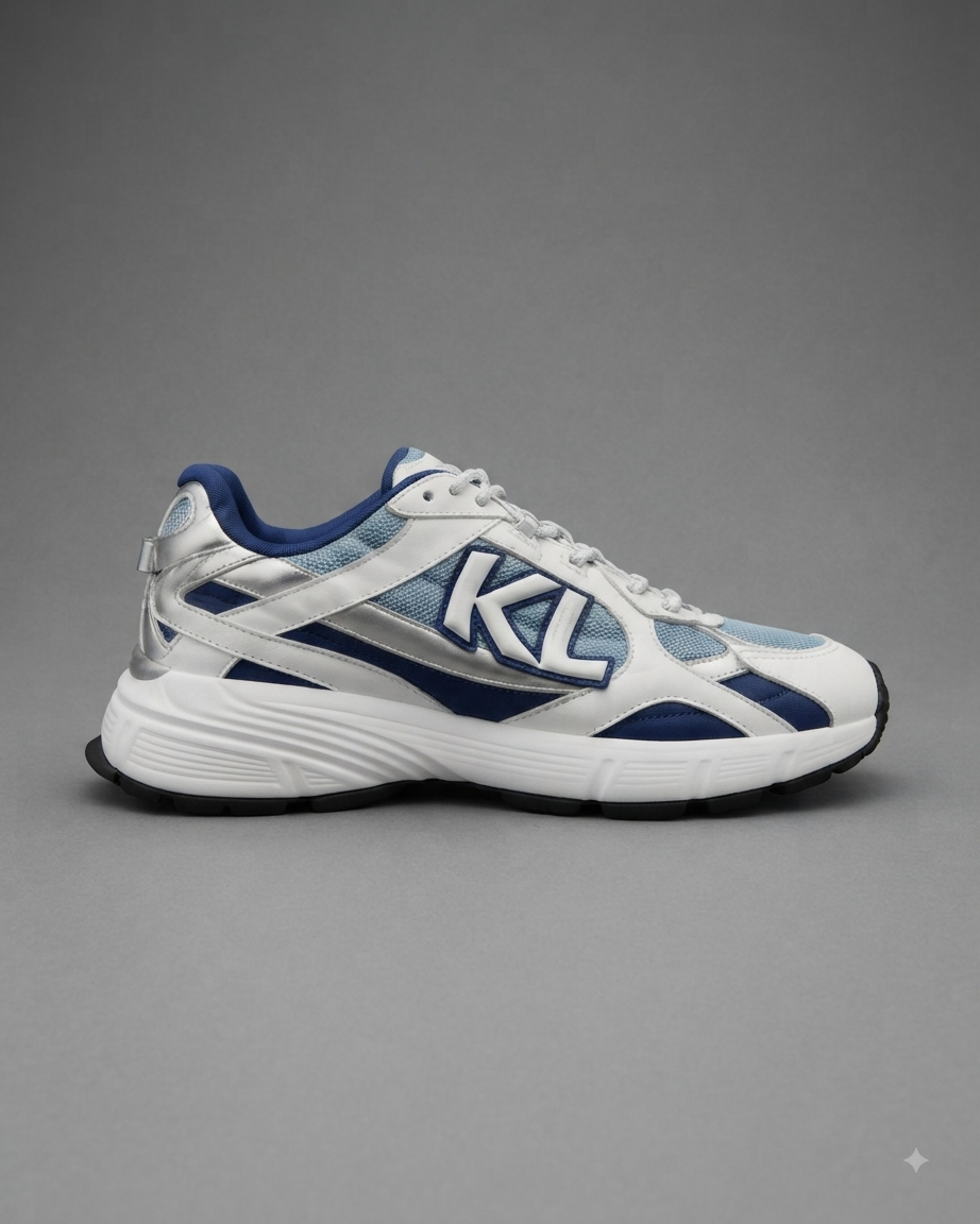 KARL LAGERFELD | Baskets Basses "Kapital" Blanc, Bleu & Argenté