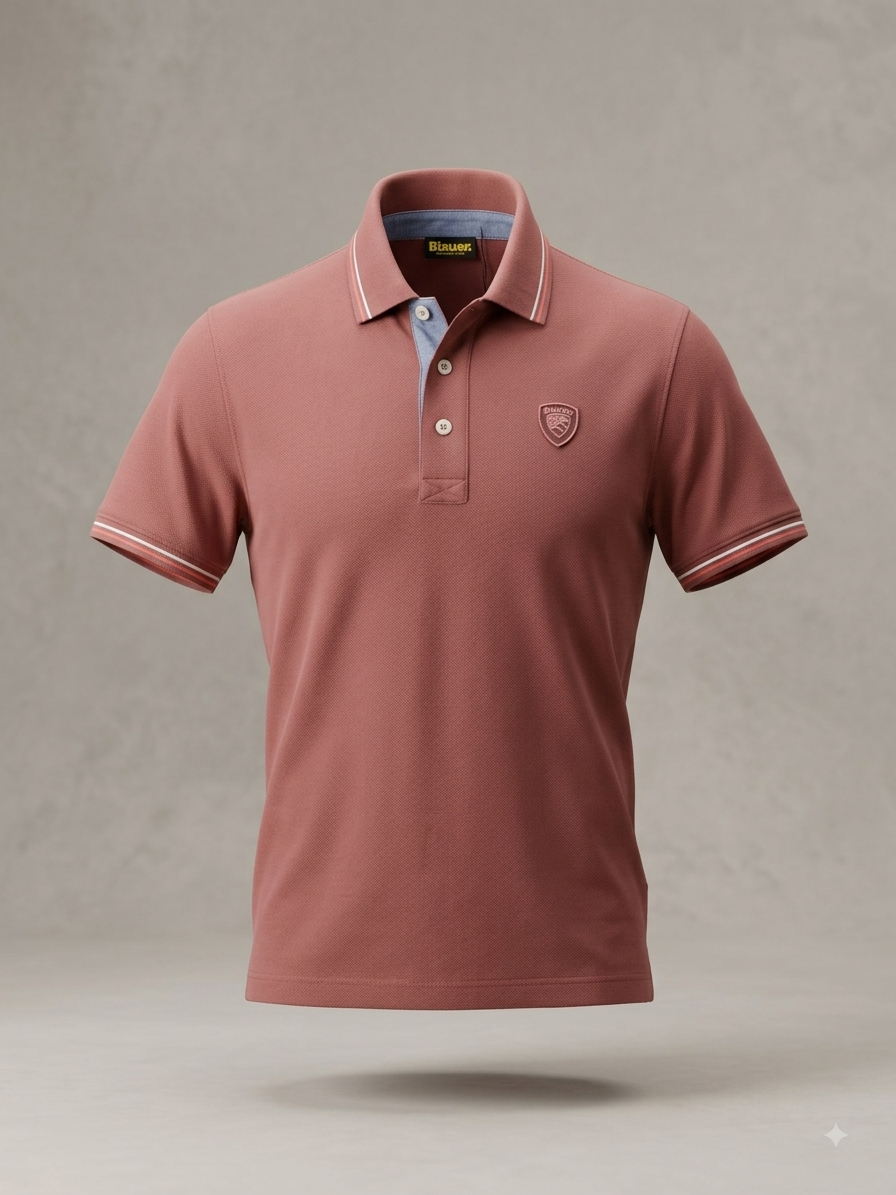 Blauer USA — Polo Piqué Signature à Contraste Interne (Terre Cuite Fumé)