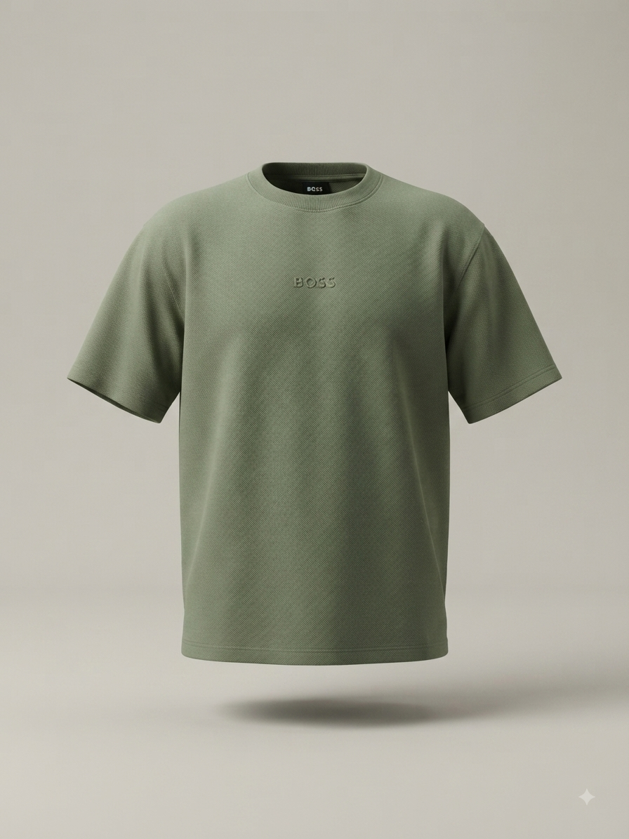 BOSS — T-Shirt Vert Olive Logo Ton sur Ton
