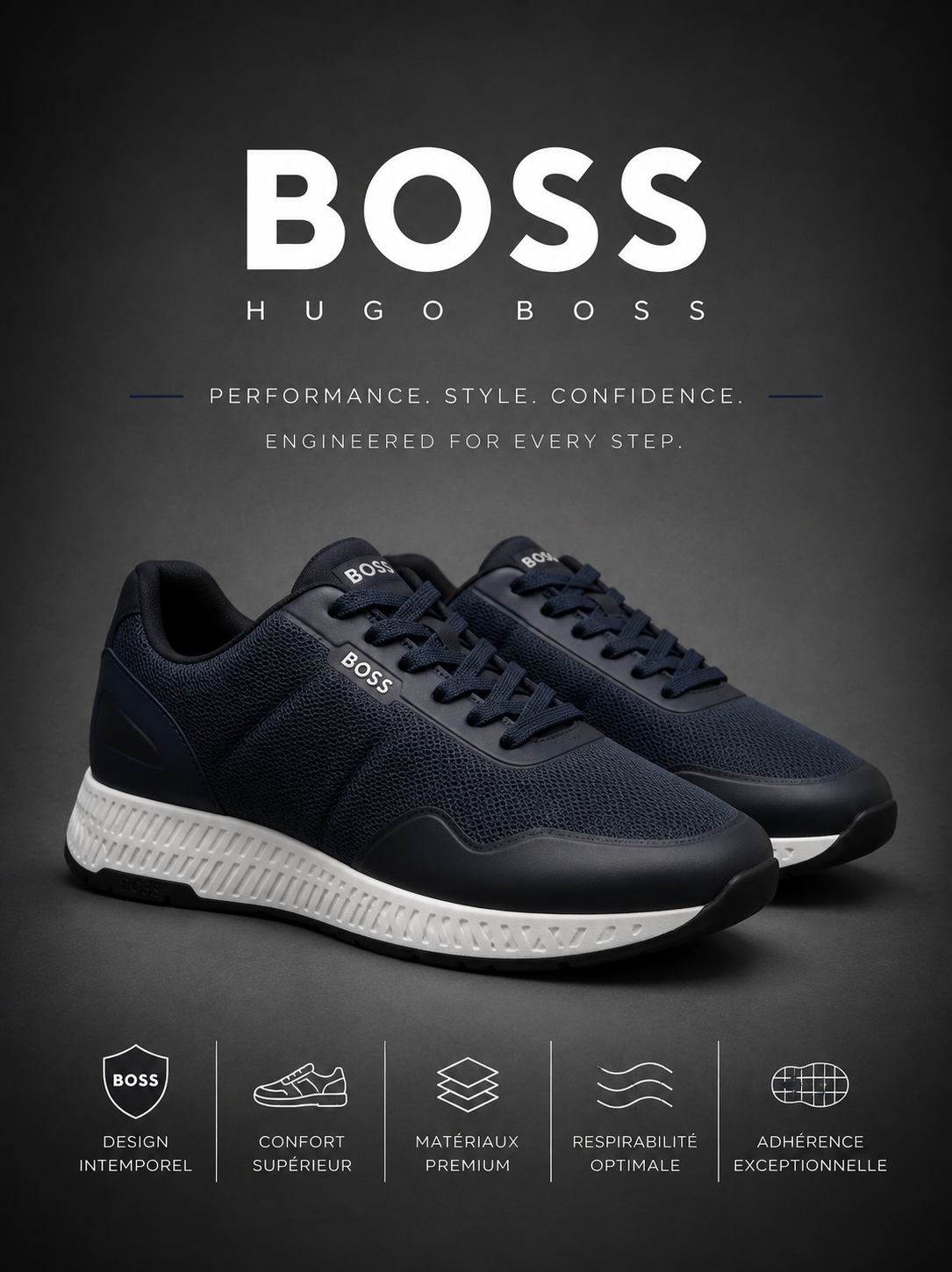 BOSS | Baskets Basses "Performance" Bleu Marine & Blanc