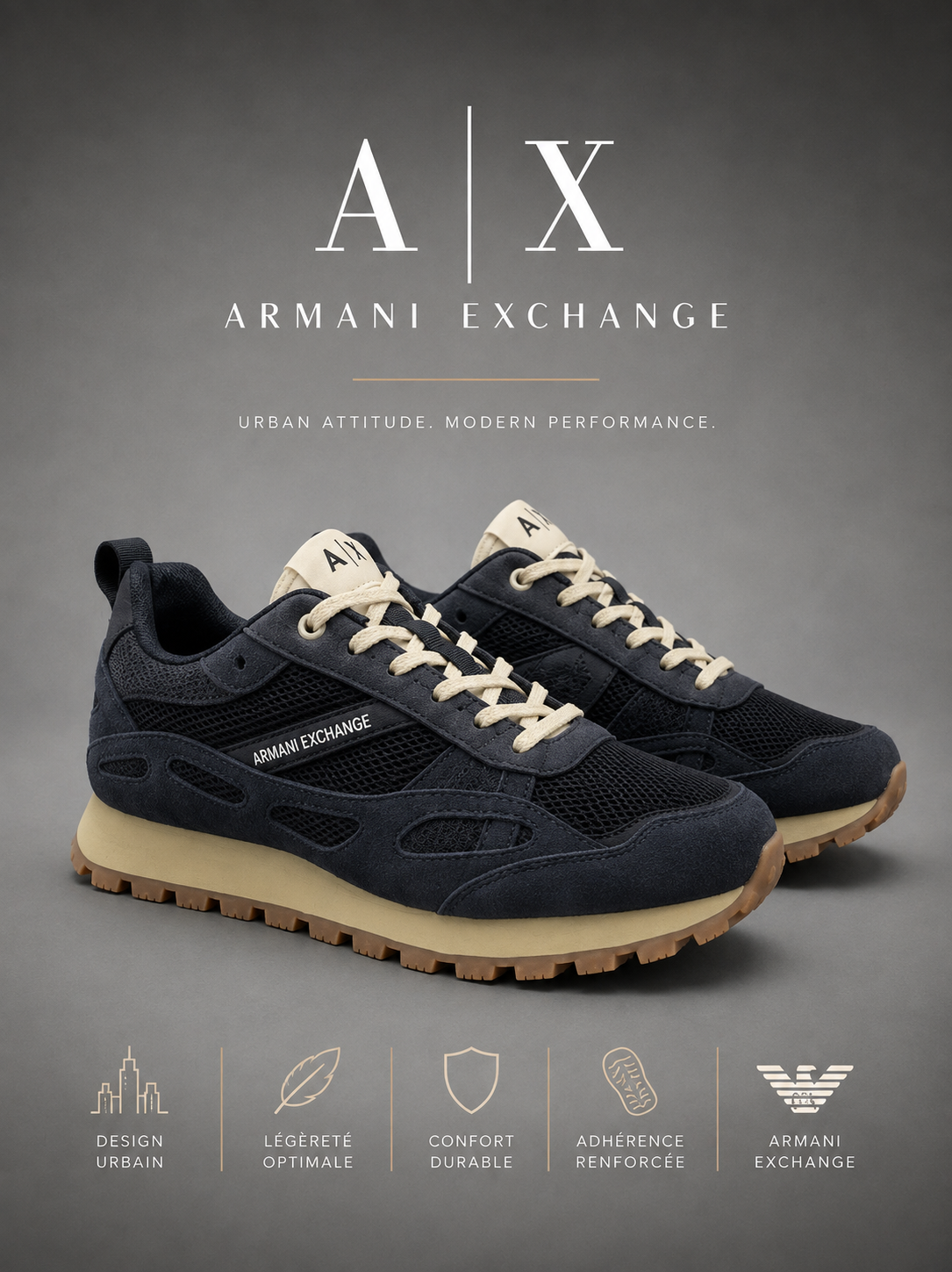 EA7 EMPORIO ARMANI | Baskets Basses "Sport & Performance" Blanc & Bleu Marine