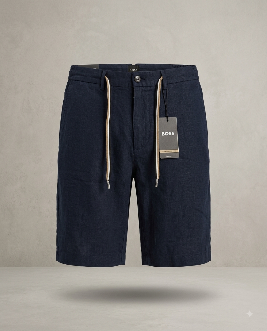BOSS — Short en Lin et Coton (Bleu Marine Profond)