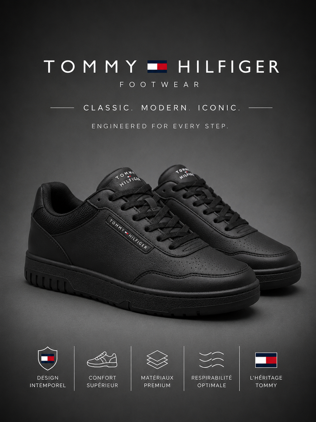TOMMY HILFIGER | Baskets Basses "Classic Court" Noires Onyx