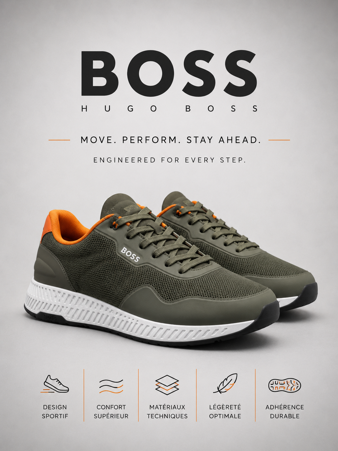 BOSS | Baskets Basses "Motion" Kaki & Orange
