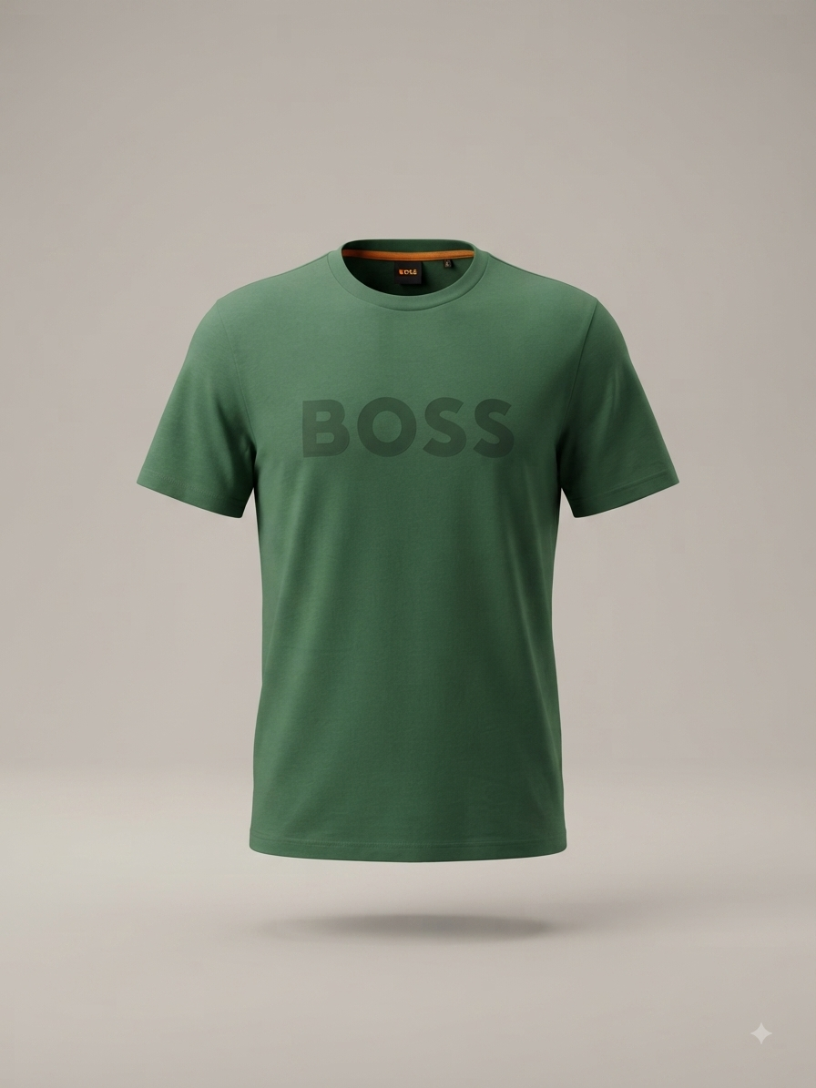 BOSS - T-shirt vert foncé à logo ton sur ton