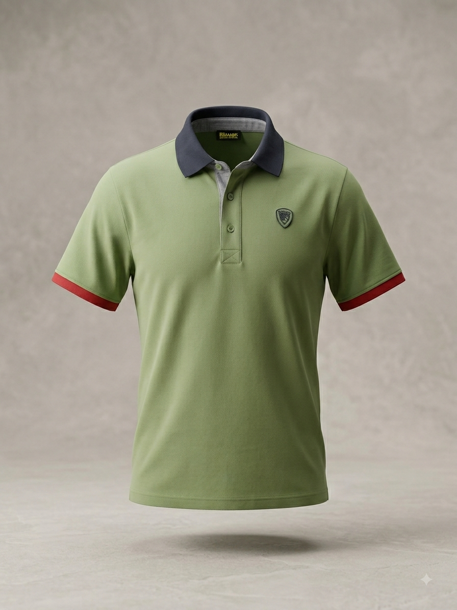 Blauer USA — Polo Piqué Bicolore à Col Contrasté (Vert Sauge & Brique)