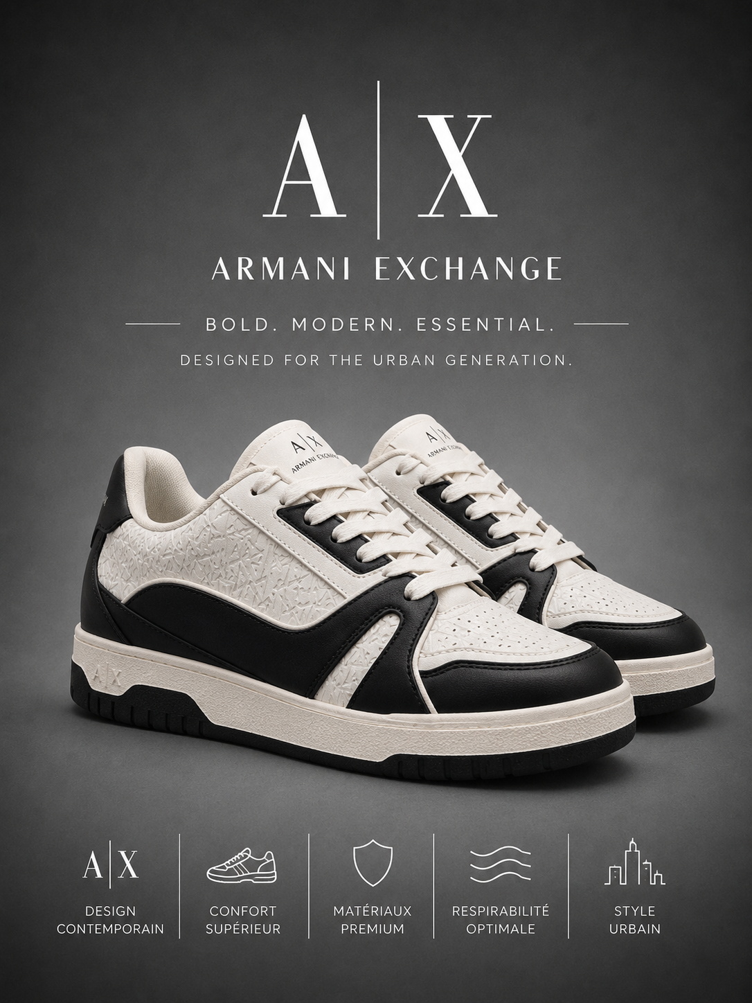 ARMANI EXCHANGE | Baskets Basses "Monogram" Blanches & Noires