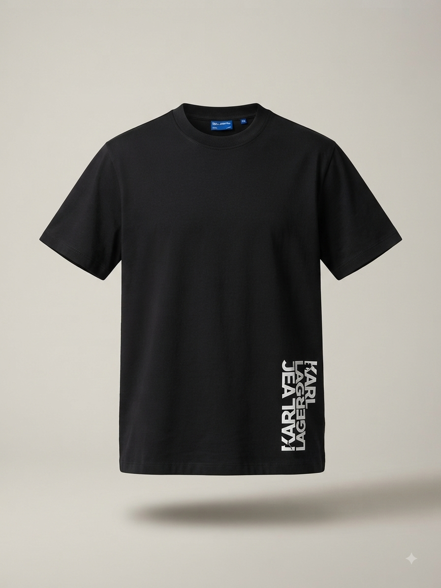 Karl Lagerfeld Jeans - T-shirt noir à logo vertical contrasté