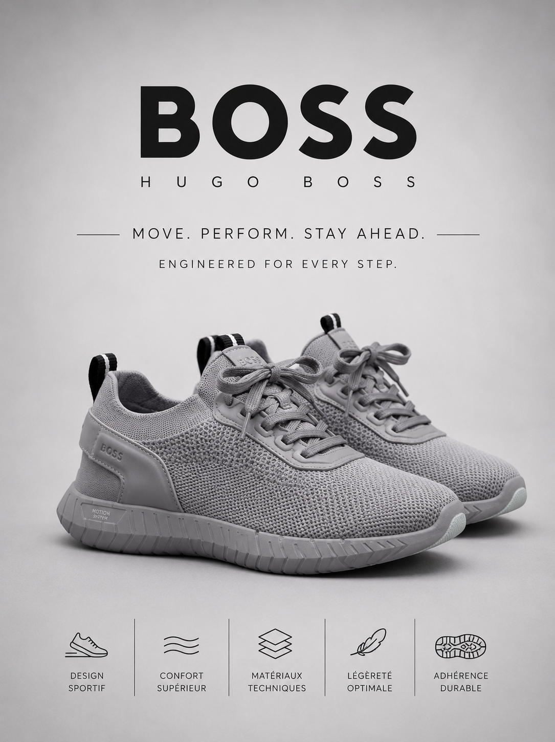 BOSS | Baskets Basses "Motion" Grises en Maille Technique