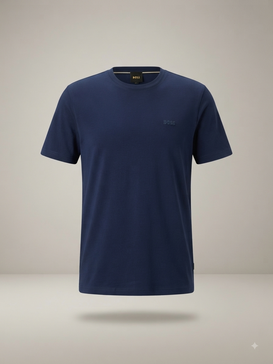 BOSS - T-shirt bleu marine minimaliste à logo ton sur ton