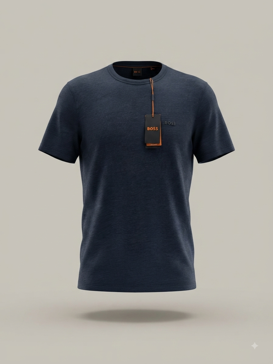 BOSS — T-Shirt Bleu Marine Logo Ton sur Ton