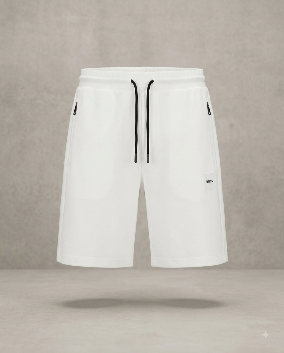 BOSS — Short de Jogging en Molleton à Poches Zippées (Blanc Pur)