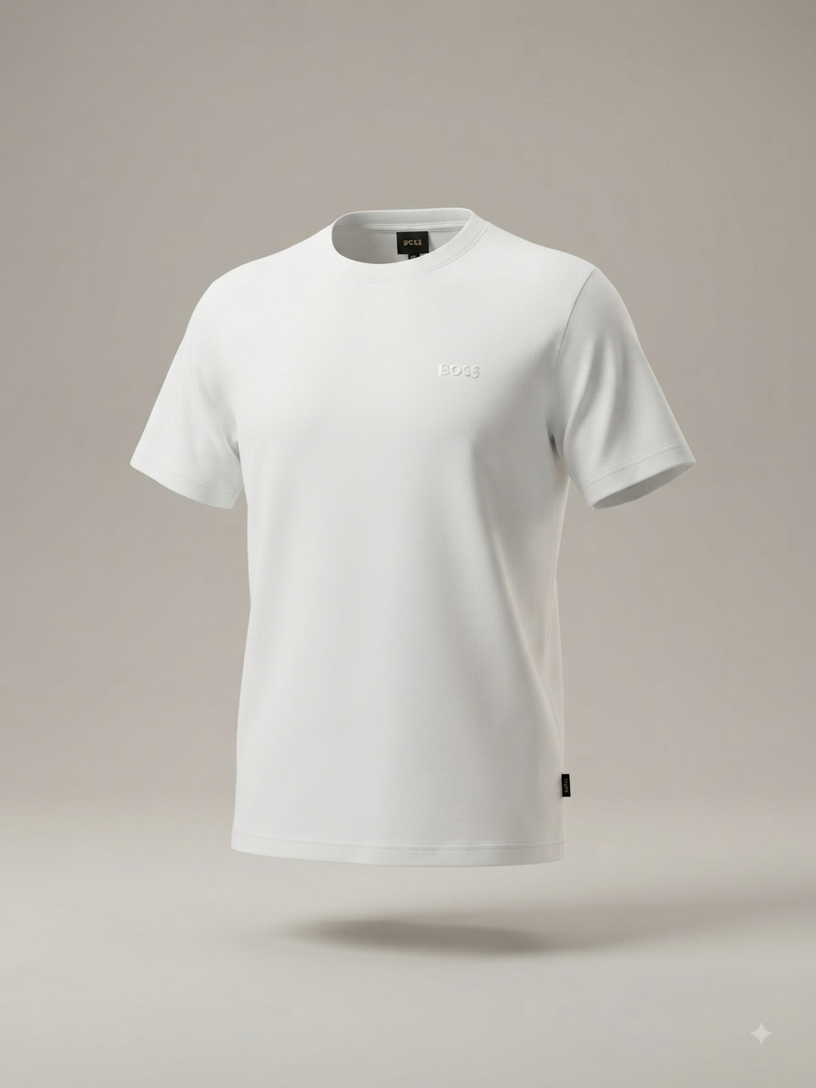 BOSS - T-shirt blanc minimaliste à logo ton sur ton