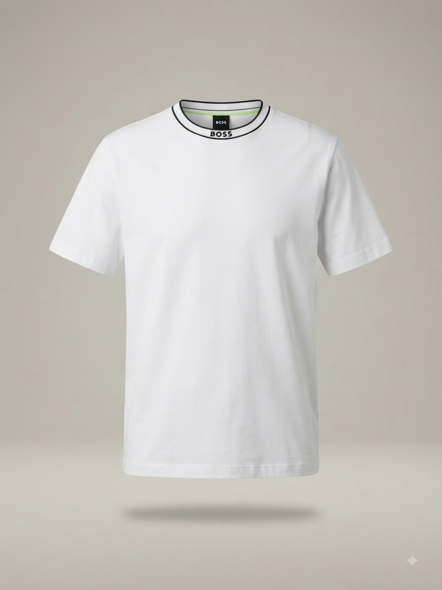 BOSS — T-Shirt Blanc Signature Col Contrasté