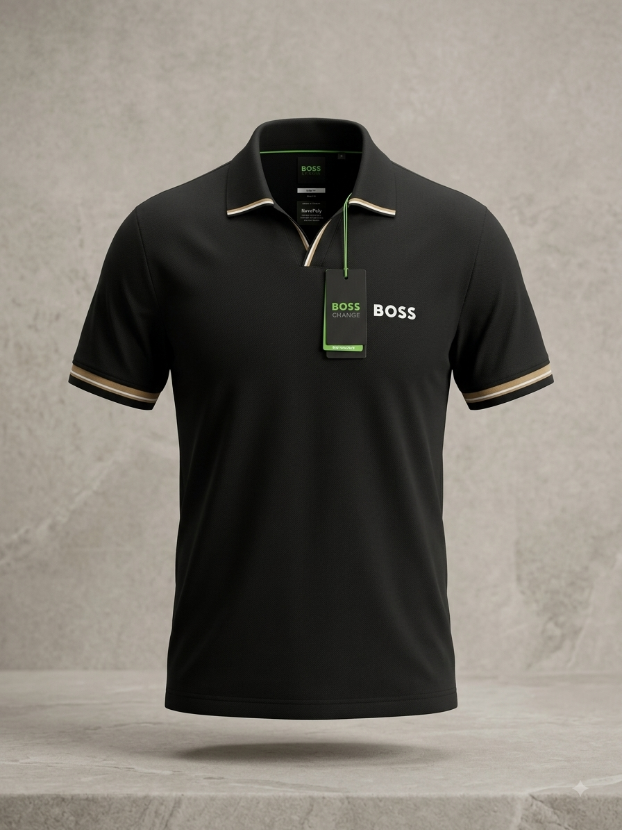 BOSS — Polo Piqué Tailoring à Finitions Contrastées (Noir Onyx)