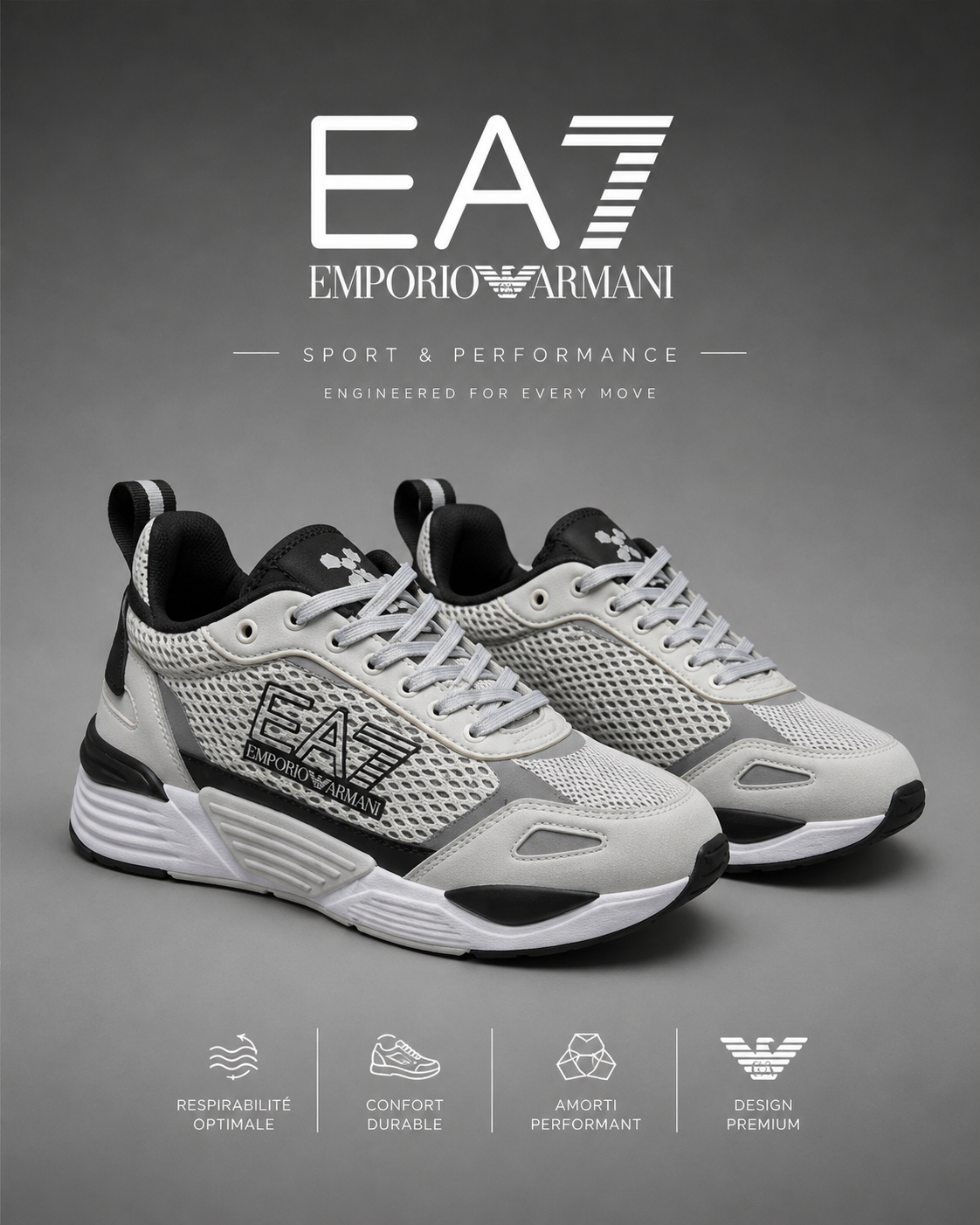 EA7 EMPORIO ARMANI | Baskets Basses "Technical Runner" Gris & Blanc