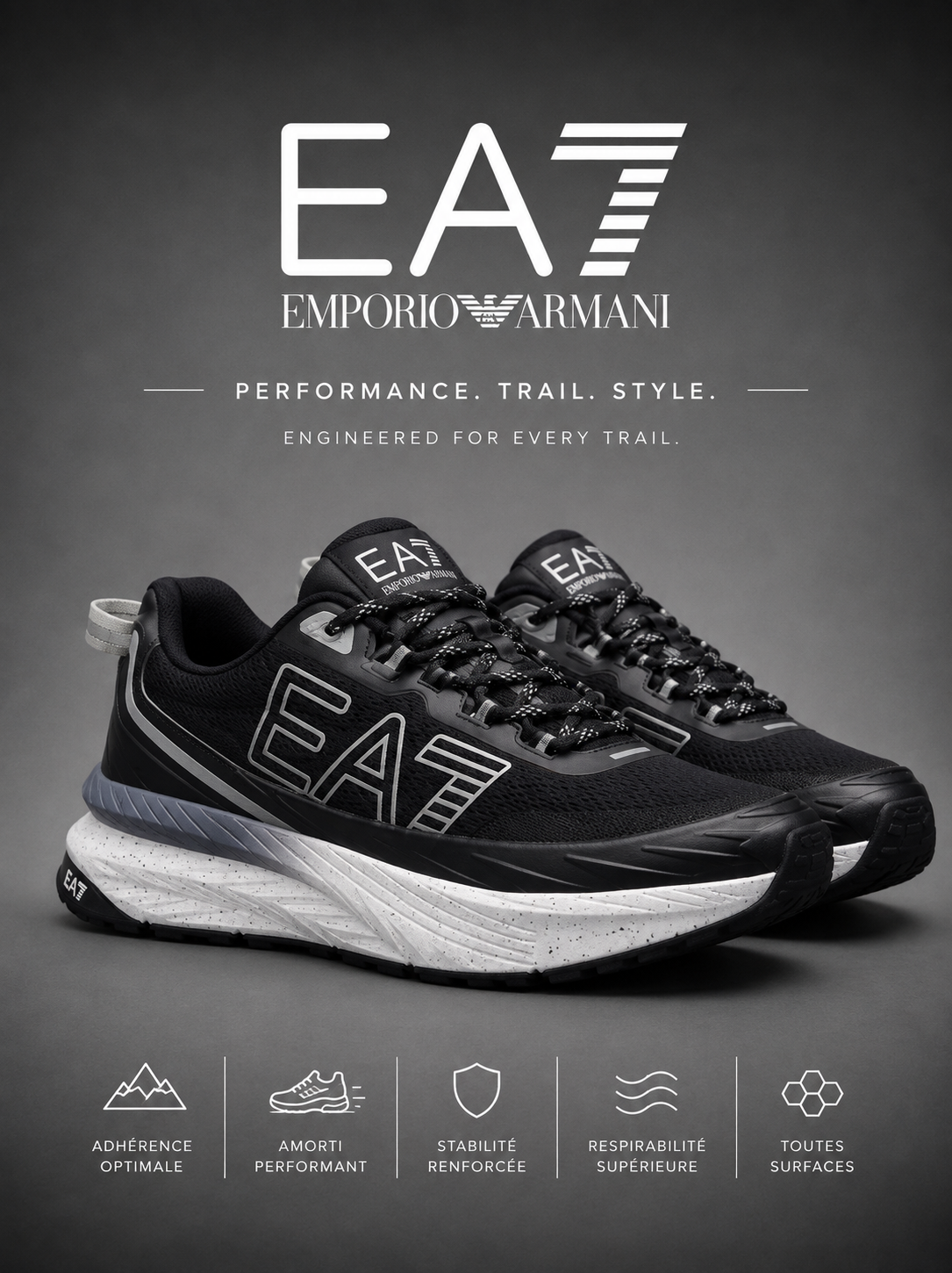EA7 EMPORIO ARMANI | Baskets Basses "Trail Performance" Noires & Blanches