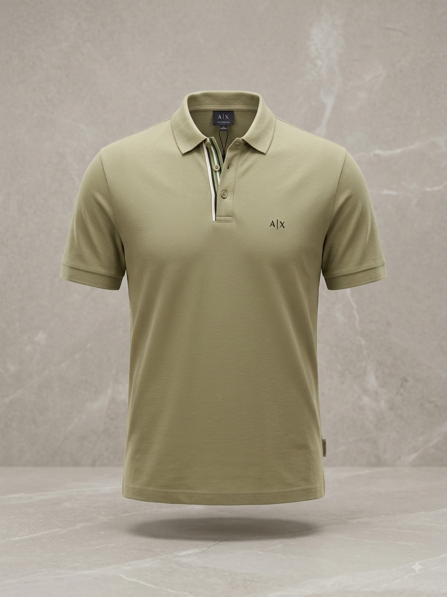 Armani Exchange — Polo Piqué Contrasté à Liseré Graphique (Vert Sauge Olive)