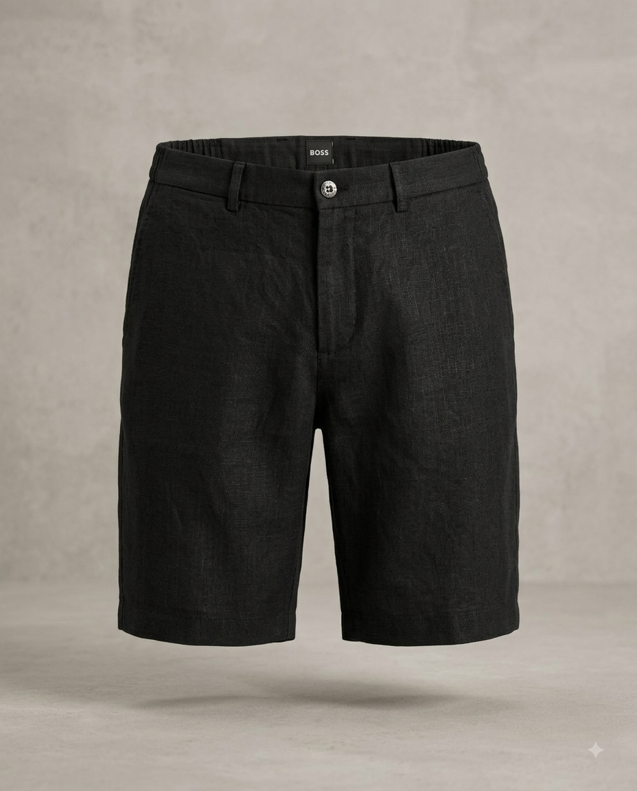 BOSS — Short en Lin et Coton (Noir Profond)