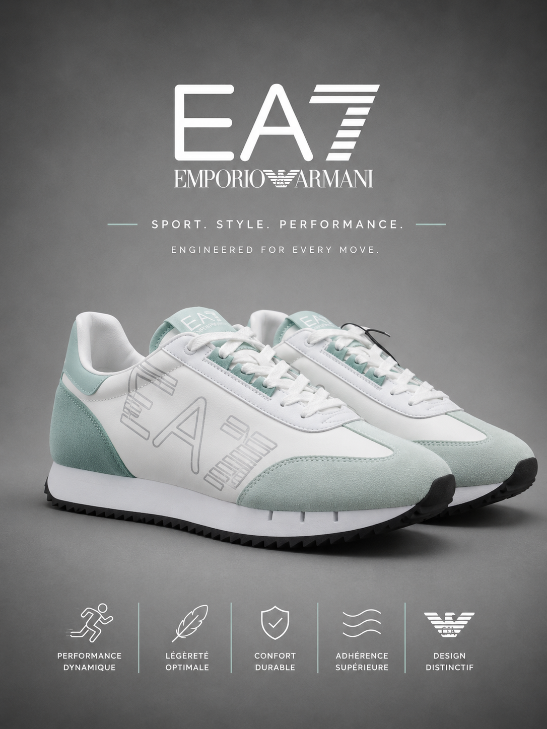 EA7 EMPORIO ARMANI | Baskets Basses "Runner" Blanches & Vert Menthe