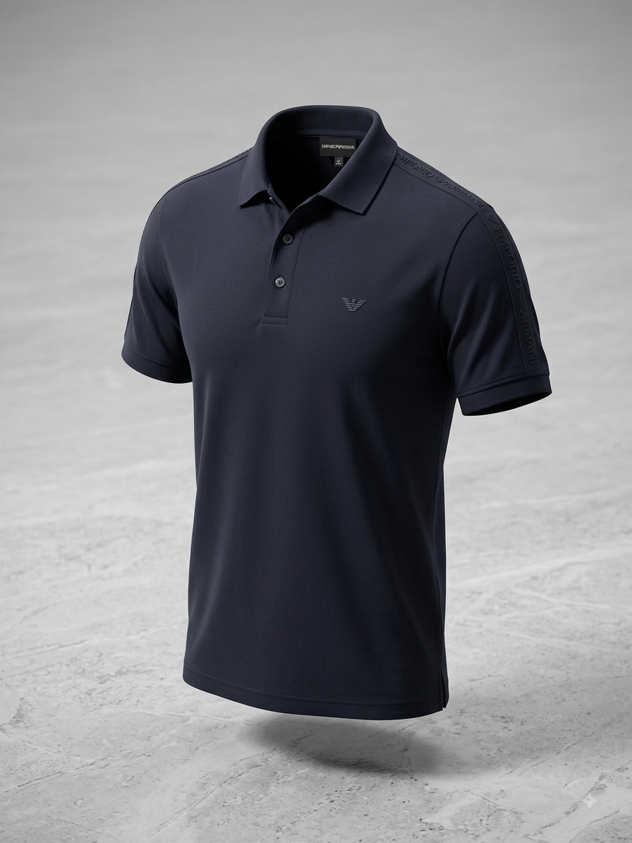 Emporio Armani — Polo Piqué à Bande Logo Épaule (Bleu Marine Profond)