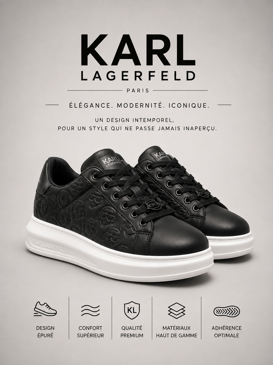 KARL LAGERFELD | Baskets Basses "Monogram" Noires & Blanches