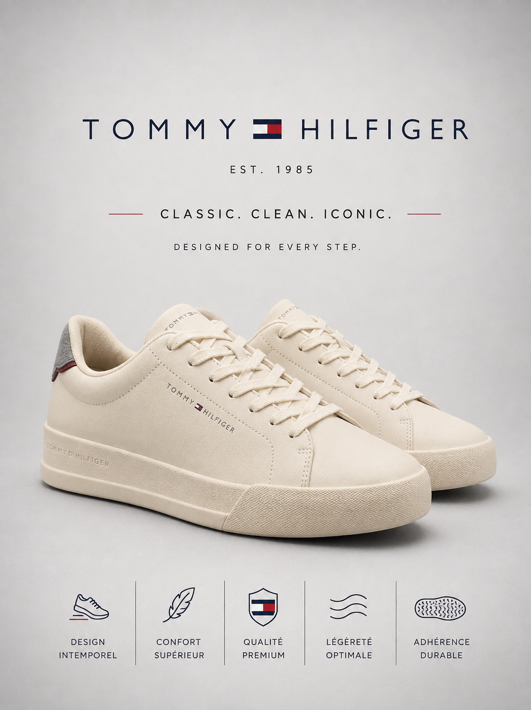 TOMMY HILFIGER | Baskets Basses "Court" Blanc Cassé