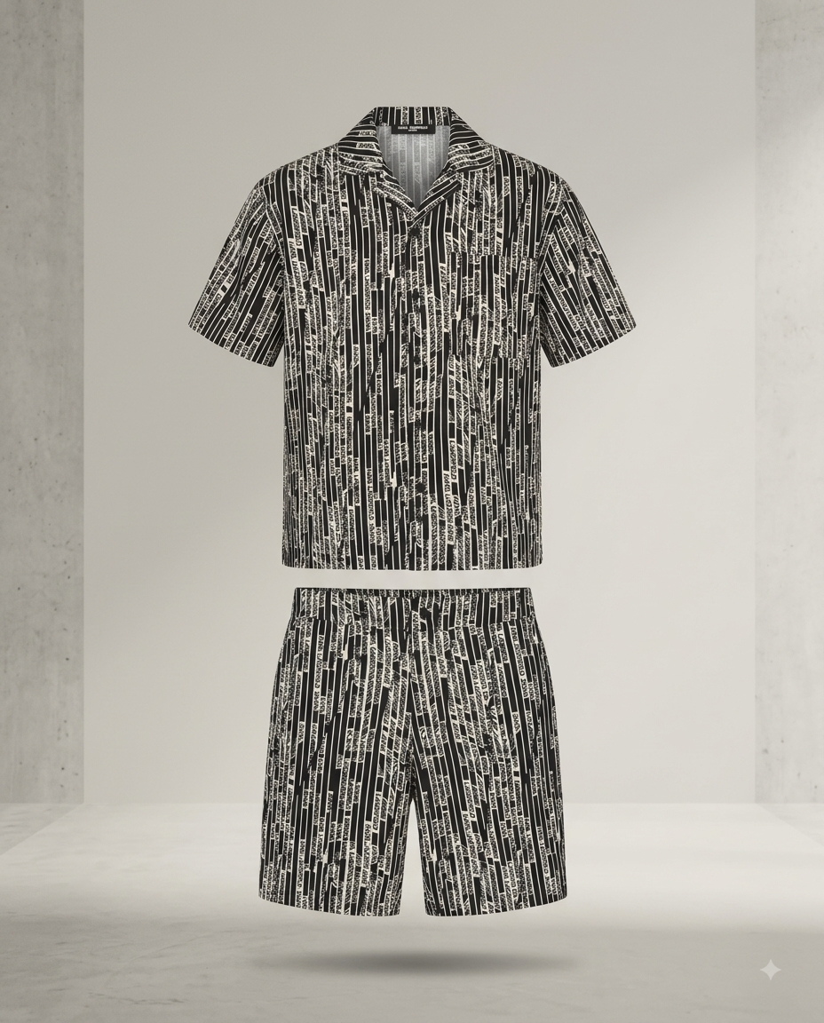 Karl Lagerfeld — Ensemble Chemise et Short Imprimé Graphique (Noir & Blanc)