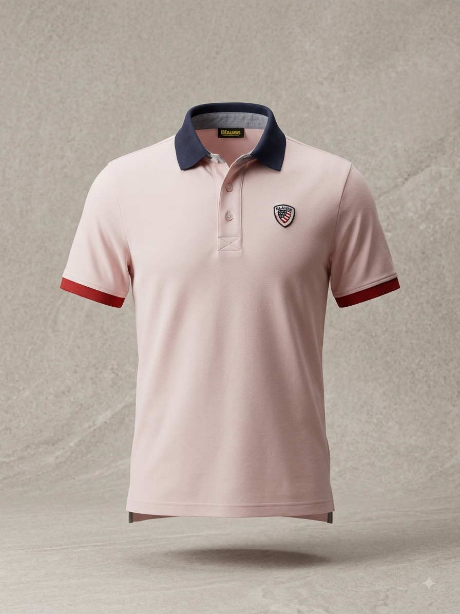 Blauer USA — Polo Piqué Bicolore à Écusson Heritage (Rose Poudré)