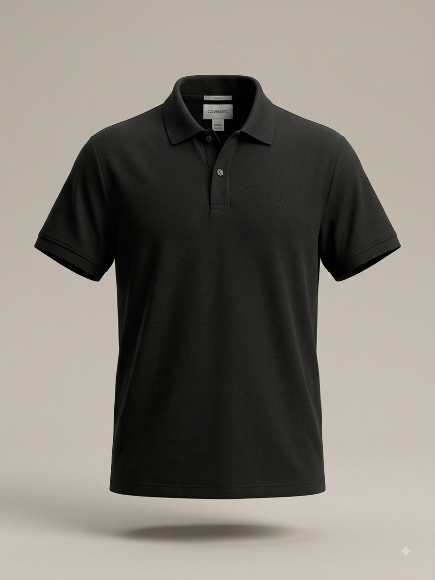 Calvin Klein — Polo Piqué Iconique en Coton Mercerisé (Noir de Jais)
