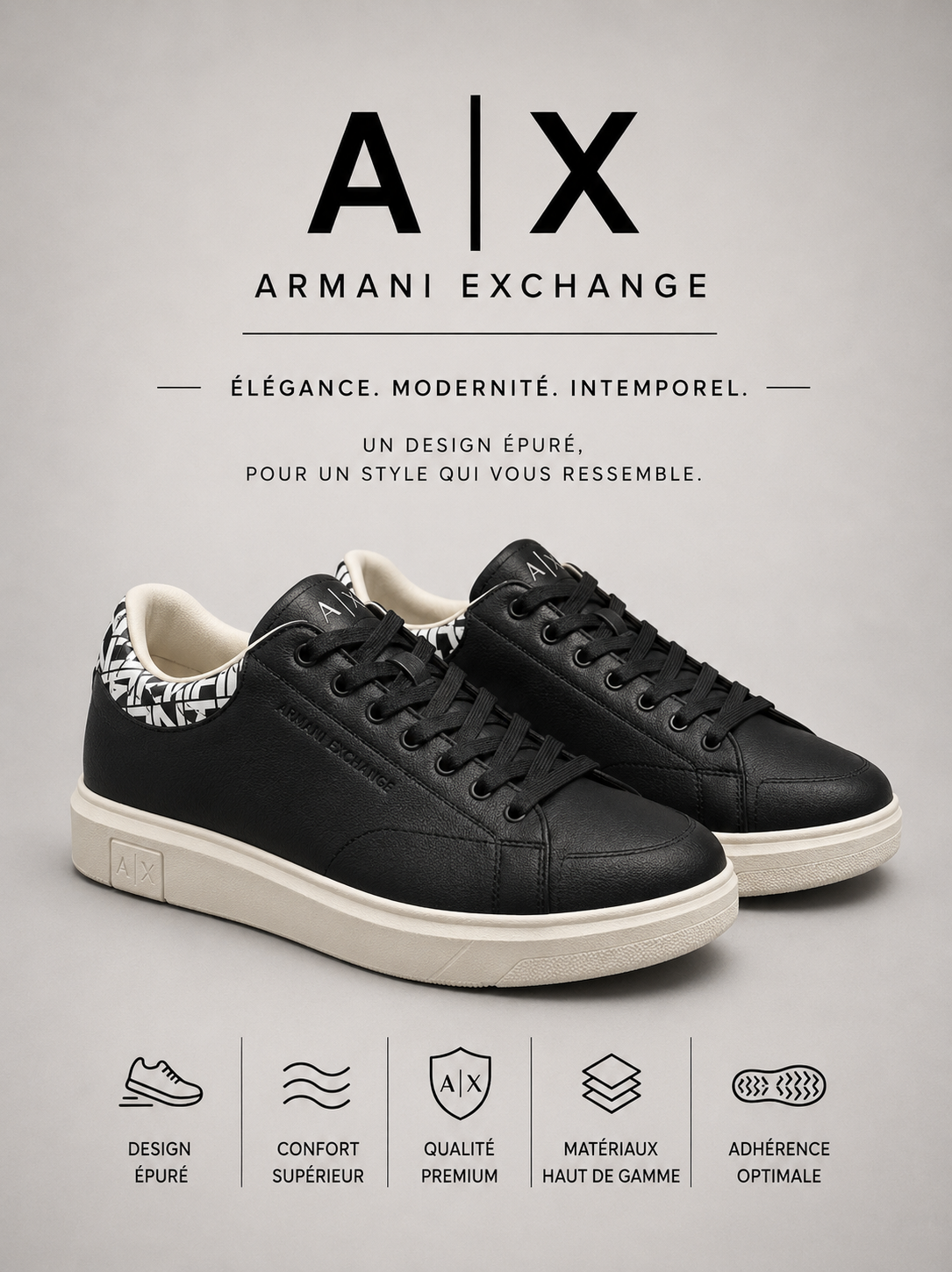 ARMANI EXCHANGE | Baskets Basses "Urban" Noires & Détails Graphiques