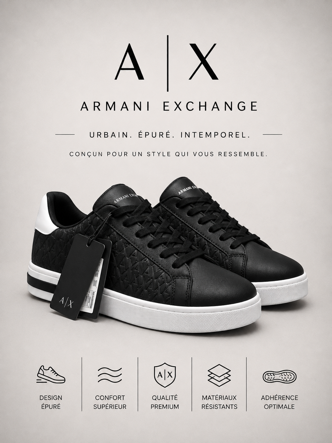 ARMANI EXCHANGE | Baskets Basses "Monogram" Noires & Blanches