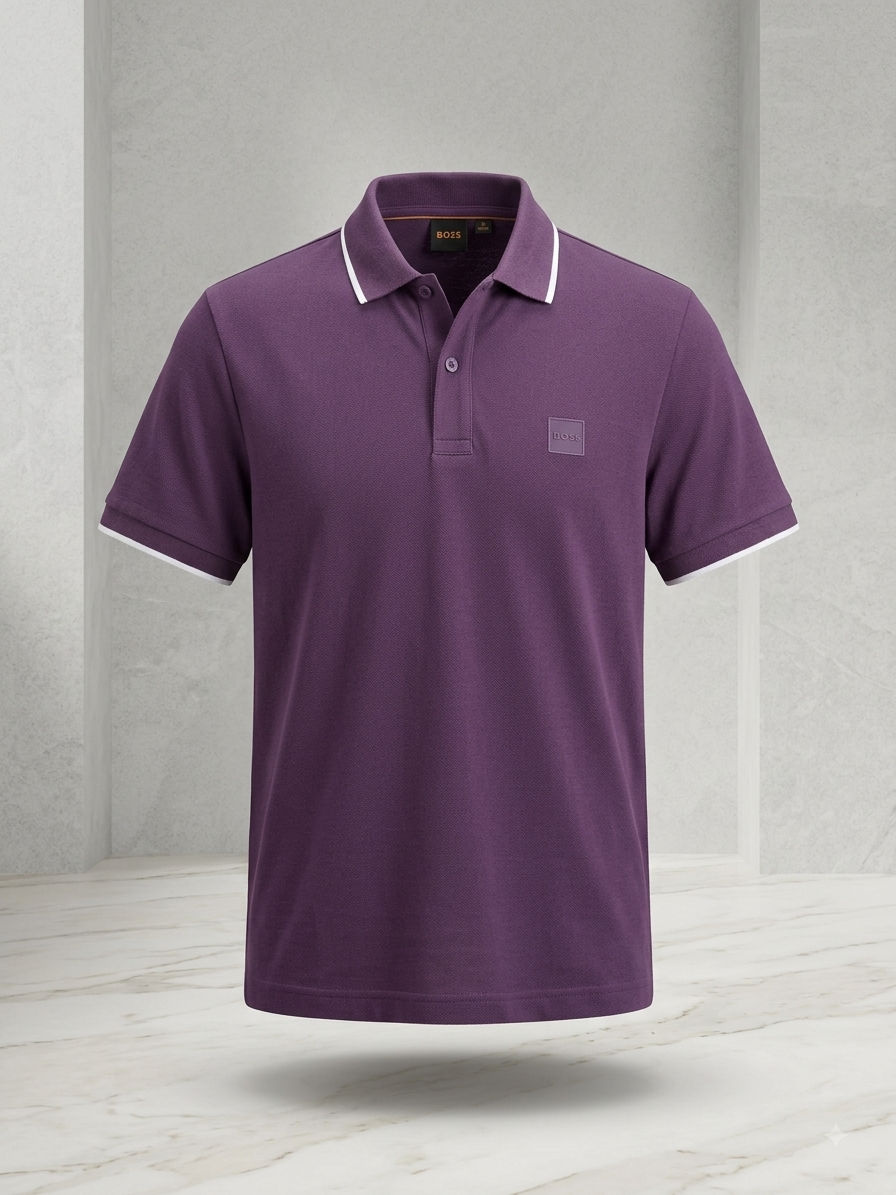BOSS — Polo Piqué Bicolore à Finitions Contrastées (Prune Profond)