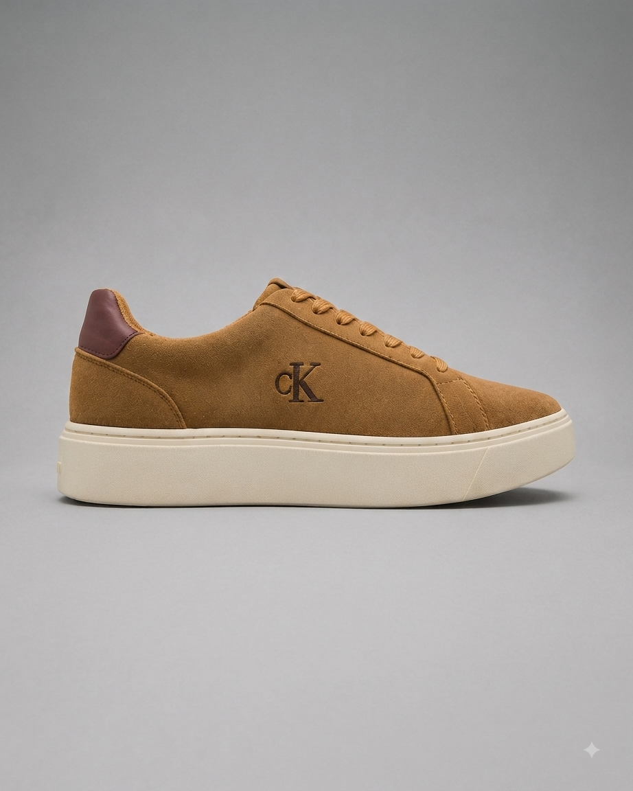 CALVIN KLEIN | Baskets Basses "Cupsole" Suédées Camel & Bordeaux