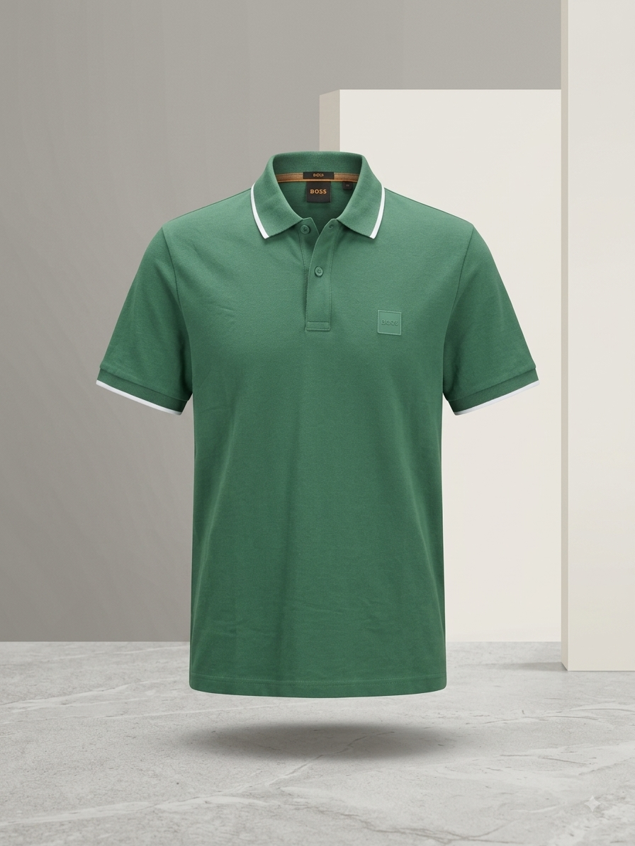 BOSS — Polo Piqué Bicolore à Finitions Contrastées (Vert Forêt)