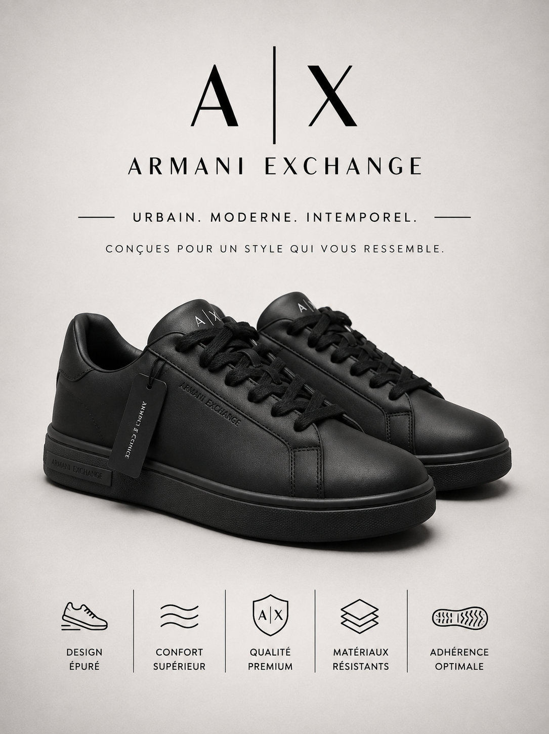 ARMANI EXCHANGE | Baskets Basses "Urban" Noires Onyx