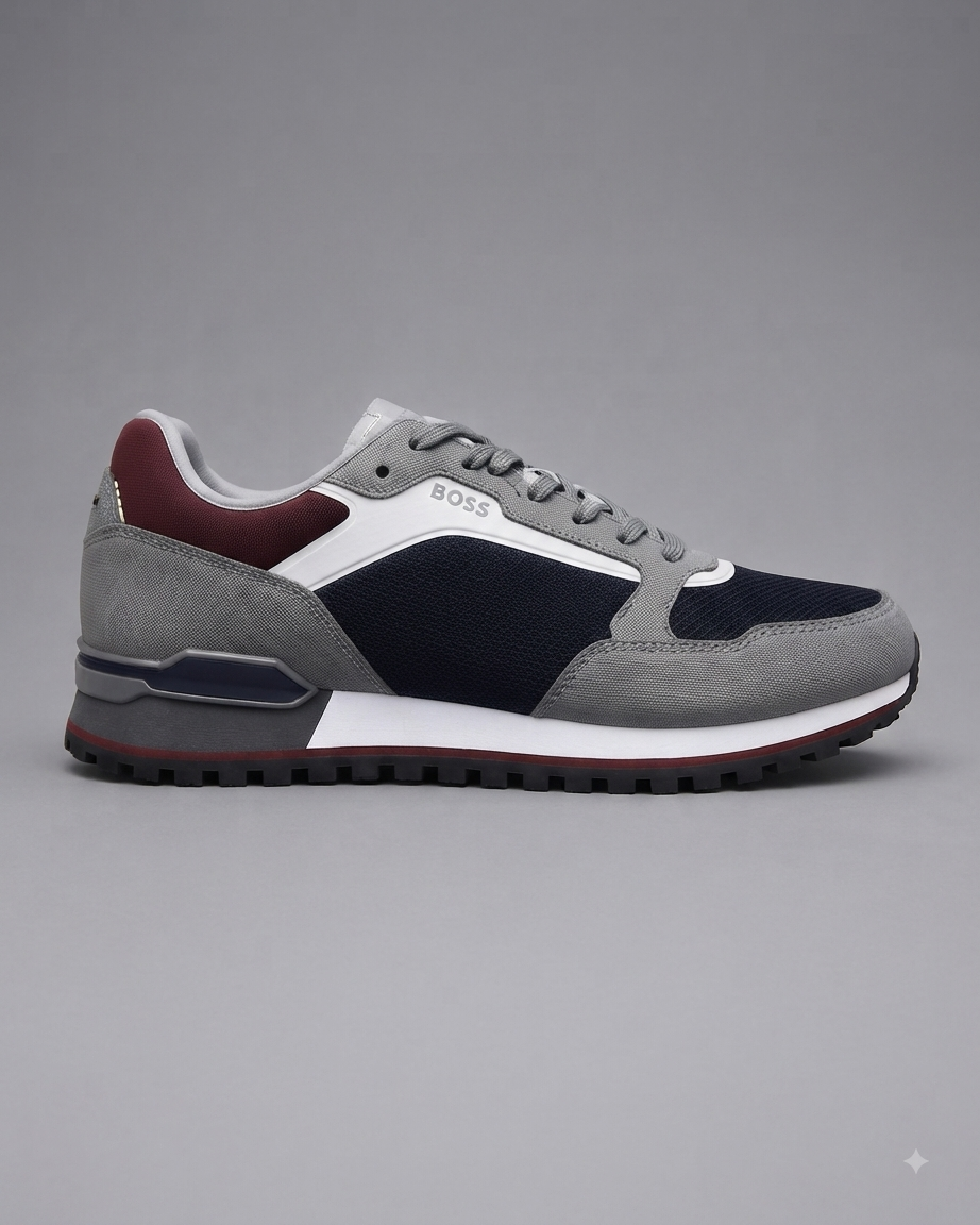BOSS Low-Profile Runner Sneaker - Grey/Navy/Burgundy