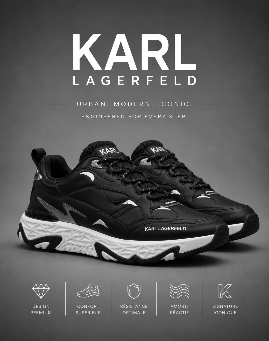 KARL LAGERFELD | Baskets Basses "Chunky" Noires & Blanches