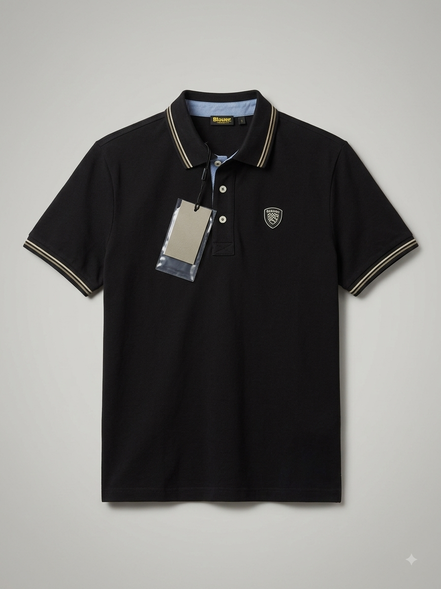 Blauer USA — Polo Piqué Minimaliste à Finitions Contrastées (Noir Onyx)