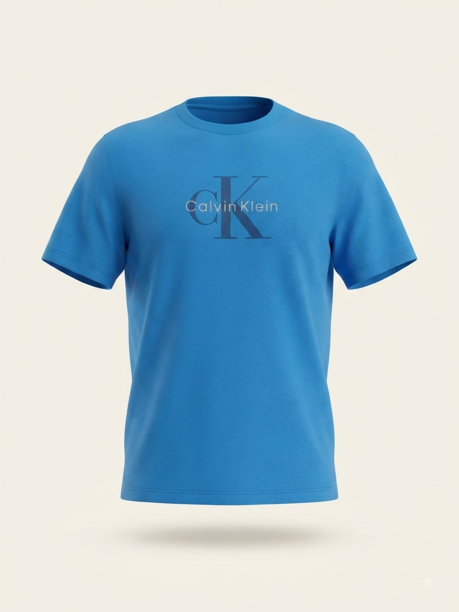Calvin Klein - T-shirt bleu vif à grand logo monogramme contrasté