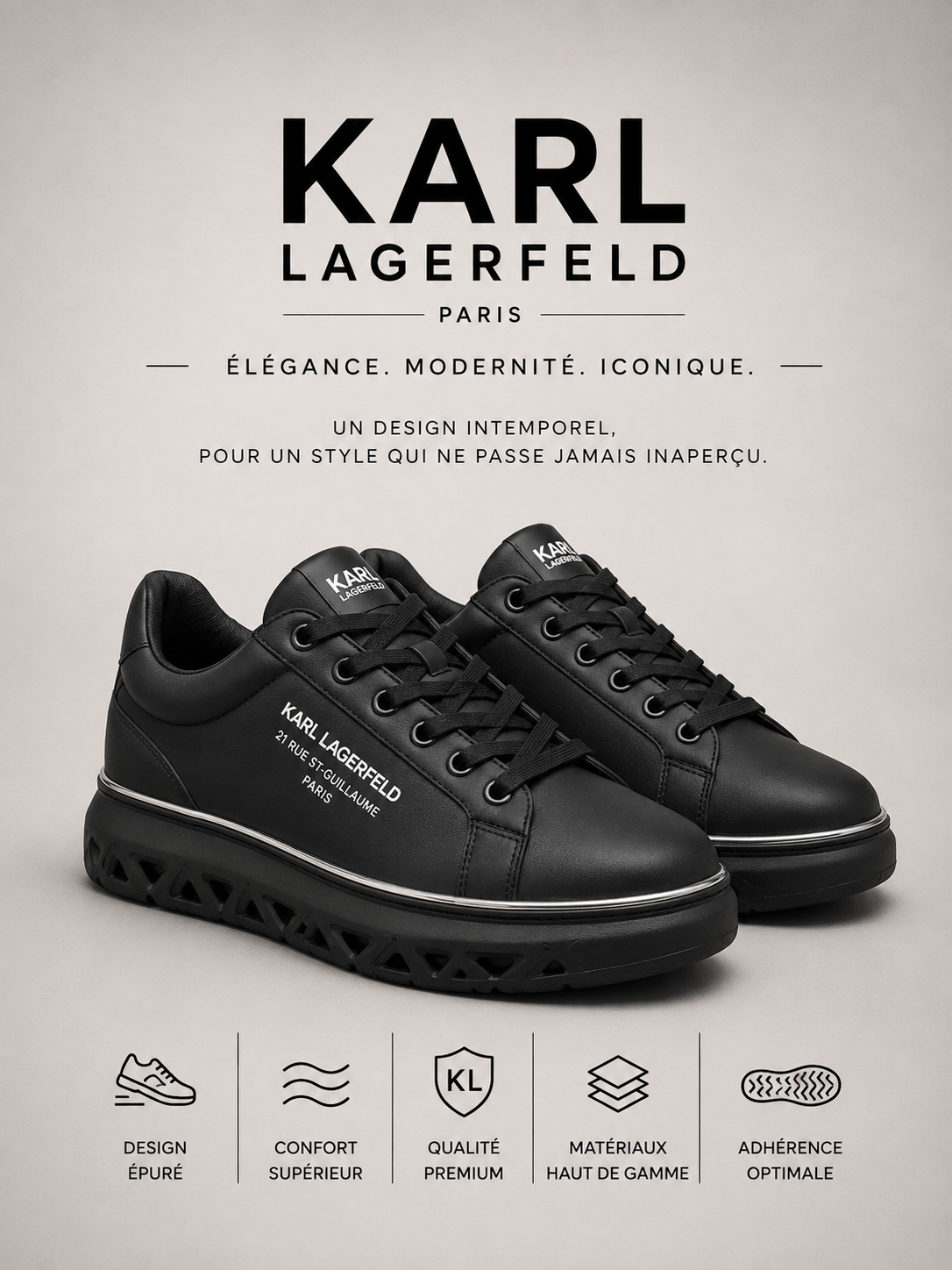 KARL LAGERFELD | Baskets Basses "Paris" Noires Onyx