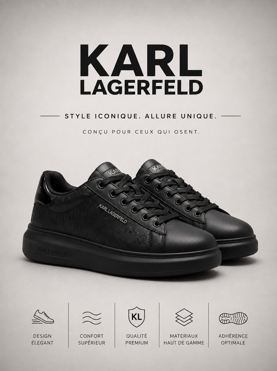 KARL LAGERFELD | Baskets Basses "Monogram" Noires Onyx