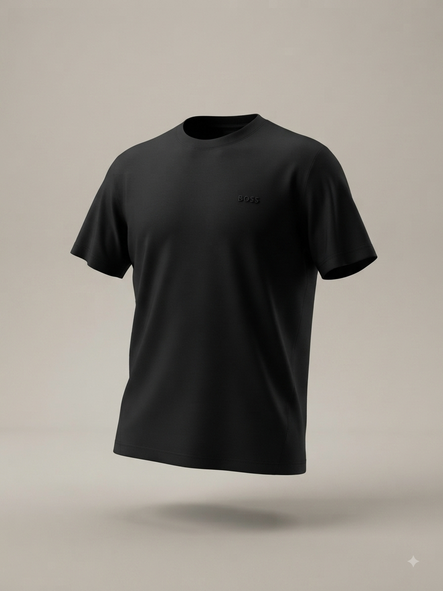 BOSS - T-shirt noir minimaliste à logo ton sur ton